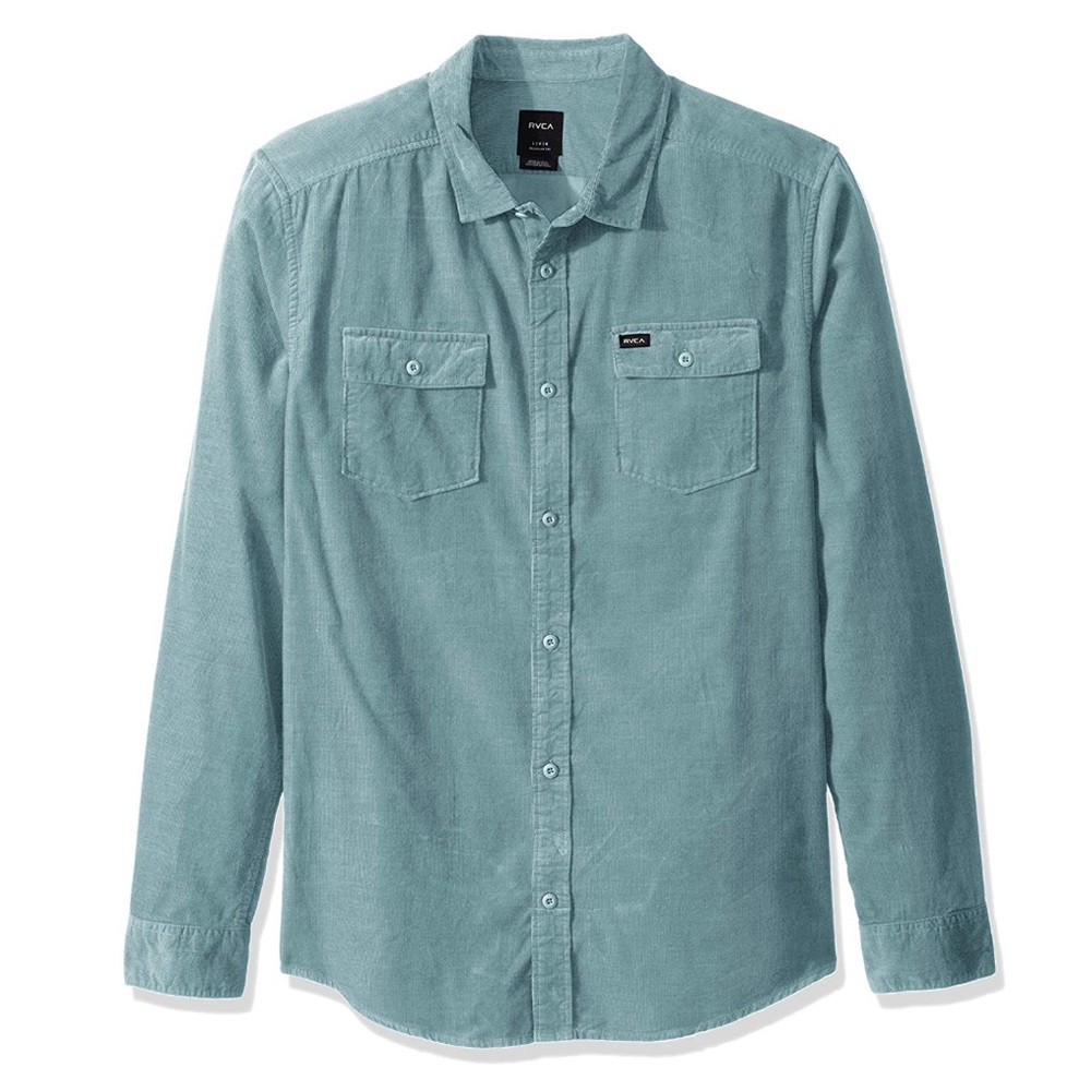 RVCA Long Sleeve Button-Up Shirt in Light Teal